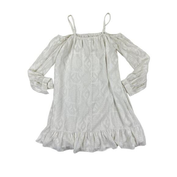 BCBGeneration Cold Shoulder Long Sleeve Frill Mini Dress in White - Picture 3 of 4